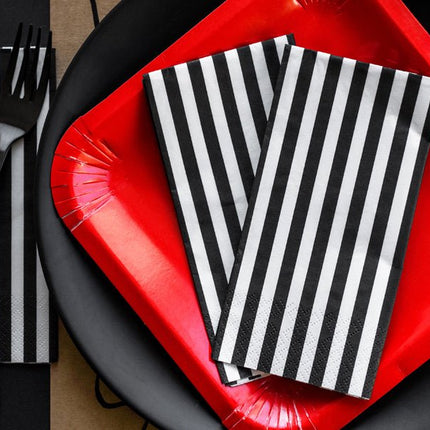 Servetten Gestreept Zwart 33cm 20st van Partydeco koop je bij Partywinkel