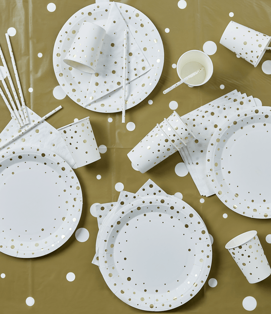 Servetten Gouden Stippen Wit 17cm 16st van Paper Dreams koop je bij Partywinkel