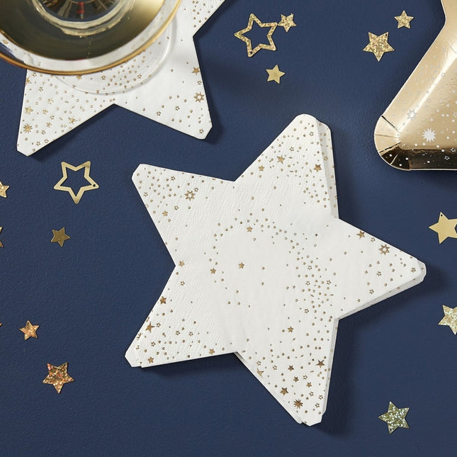 Servetten Sterren Goud/Wit 16,5cm 16st van Ginger Ray koop je bij Partywinkel