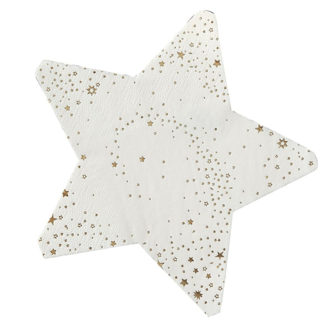 Servetten Sterren Goud/Wit 16,5cm 16st van Ginger Ray koop je bij Partywinkel