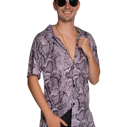 Shirt Slangenprint Zilver Heren van Partychimp koop je bij Partywinkel