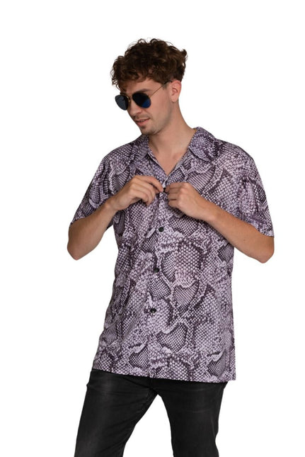 Shirt Slangenprint Zilver Heren van Partychimp koop je bij Partywinkel