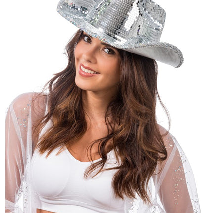 Sølvfarvet disco-cowboyhat