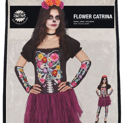 Skelet Halloween Kostuum Dames tutu bloemen van Fiestas Guirca koop je bij Partywinkel