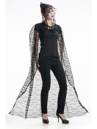 Kraniekappe med hætte, sort, 145 cm
