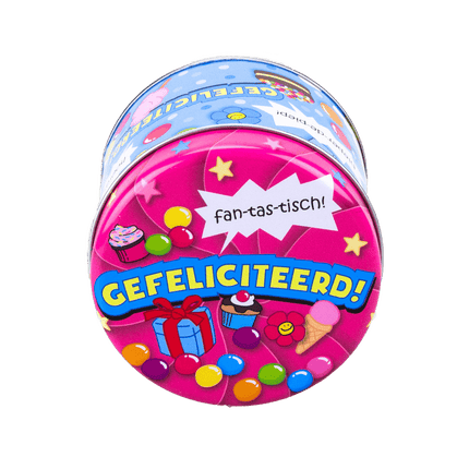 Snoepblik Gefeliciteerd 9cm van Paper Dreams koop je bij Partywinkel
