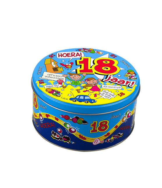 Snoeptrommel 18 Jaar 14cm van Paper Dreams koop je bij Partywinkel