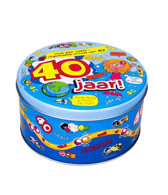 Snoeptrommel 40 Jaar Vrouw 14cm van Paper Dreams koop je bij Partywinkel