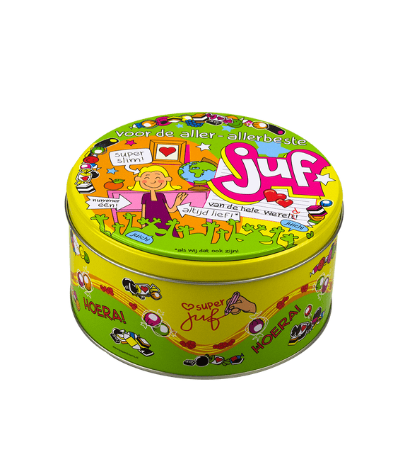 Snoeptrommel Juf 14cm van Paper Dreams koop je bij Partywinkel