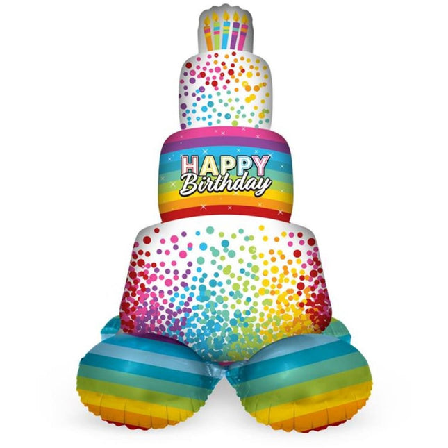 Staande Folieballon Taart Rainbow Bday - 72 cm van Folat koop je bij Partywinkel