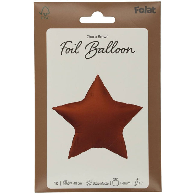 Ster Helium Ballon Chocolade Bruin Leeg 45cm van Folat koop je bij Partywinkel