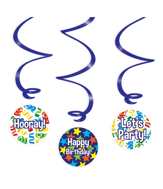 Swirl decorations Happy birthday cartoon 3st 14cm van Paper Dreams koop je bij Partywinkel
