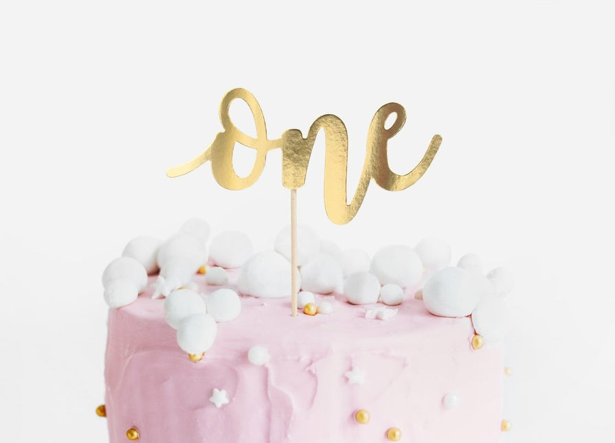Taarttopper 1 Jaar Goud 19cm van Partydeco koop je bij Partywinkel