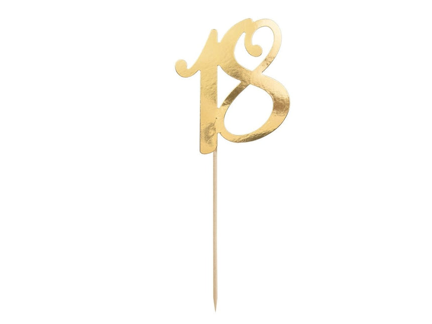 Taarttopper 18 Jaar Goud 20,5cm van Partydeco koop je bij Partywinkel