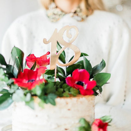 Taarttopper 18 Jaar Goud 20,5cm van Partydeco koop je bij Partywinkel