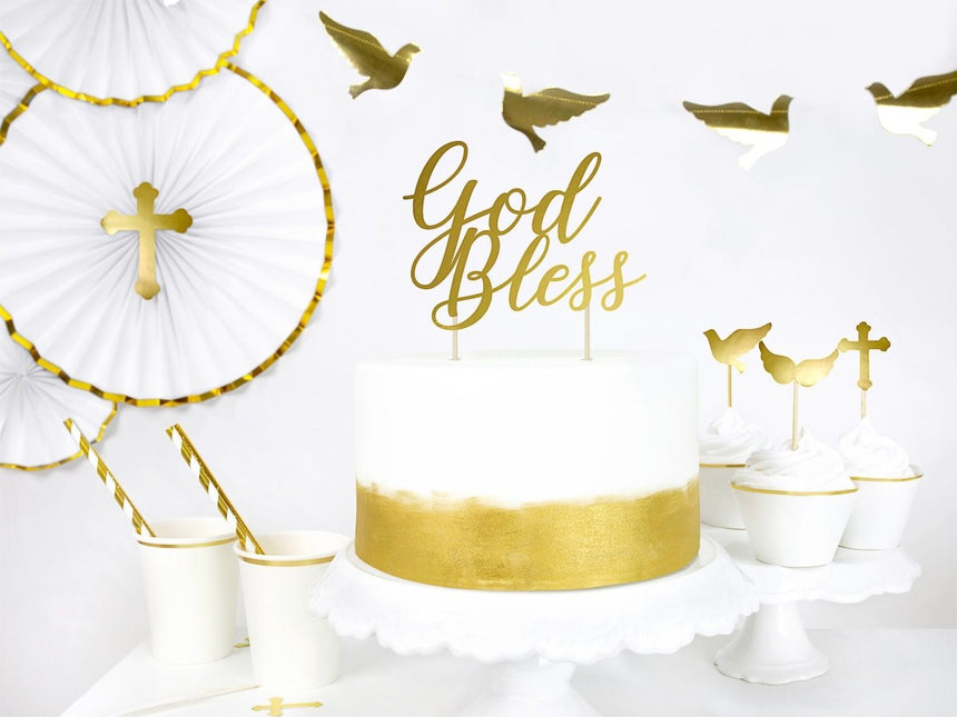 Taarttopper God Goud 27,5cm van Partydeco koop je bij Partywinkel