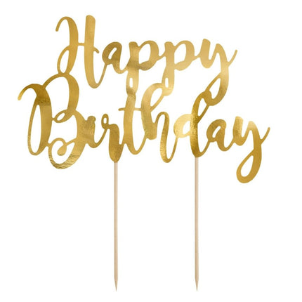 Taarttopper Happy Birthday Goud 22,5cm van Partydeco koop je bij Partywinkel