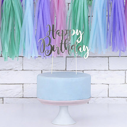 Taarttopper Happy Birthday Zilver 22,5cm van Partydeco koop je bij Partywinkel