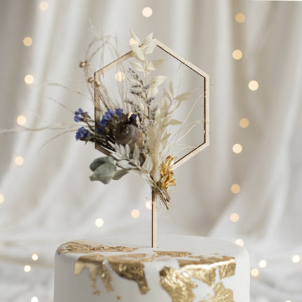 Taarttopper Hexagon Hout 24cm van Partydeco koop je bij Partywinkel