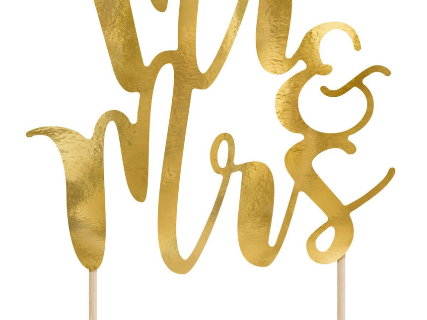 Taarttopper Mr & Mrs Goud 25,5cm van Partydeco koop je bij Partywinkel