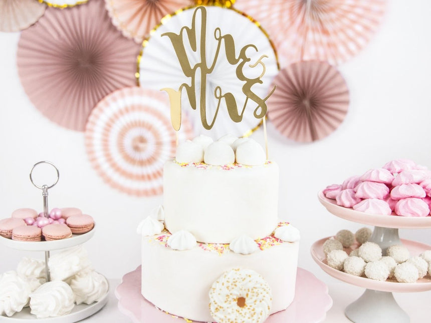 Taarttopper Mr & Mrs Goud 25,5cm van Partydeco koop je bij Partywinkel