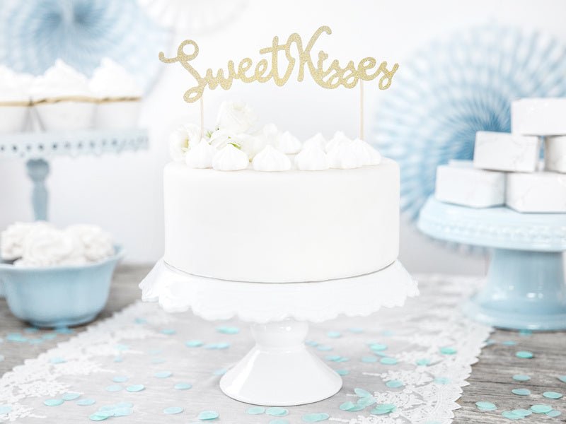 Taarttopper Sweet Kisses Goud 16cm van Partydeco koop je bij Partywinkel