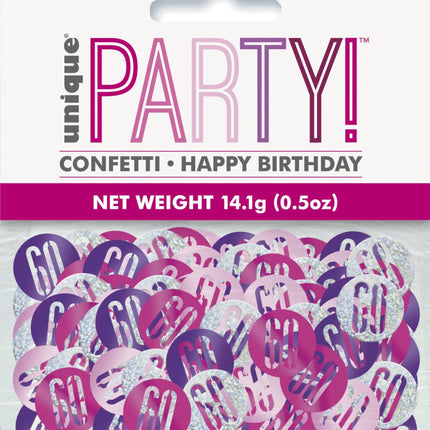 Tafelconfetti 60 Jaar Roze 14gr van Unique koop je bij Partywinkel