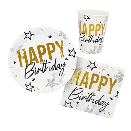 Tafelset 'Happy birthday' (6 bordjes, 6 bekertjes, 12 servetten) van Boland koop je bij Partywinkel