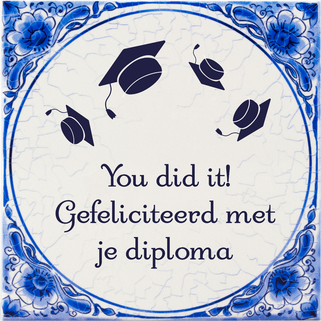 Tegels delfts blauw Geslaagd You did it 15cm van Paper Dreams koop je bij Partywinkel