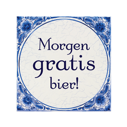 Tegels delfts blauw Morgen gratis bier 15cm van Paper Dreams koop je bij Partywinkel