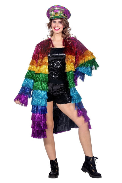Regenboog Jas Dames Tinsel Lang van Wilbers & Wilbers koop je bij Partywinkel