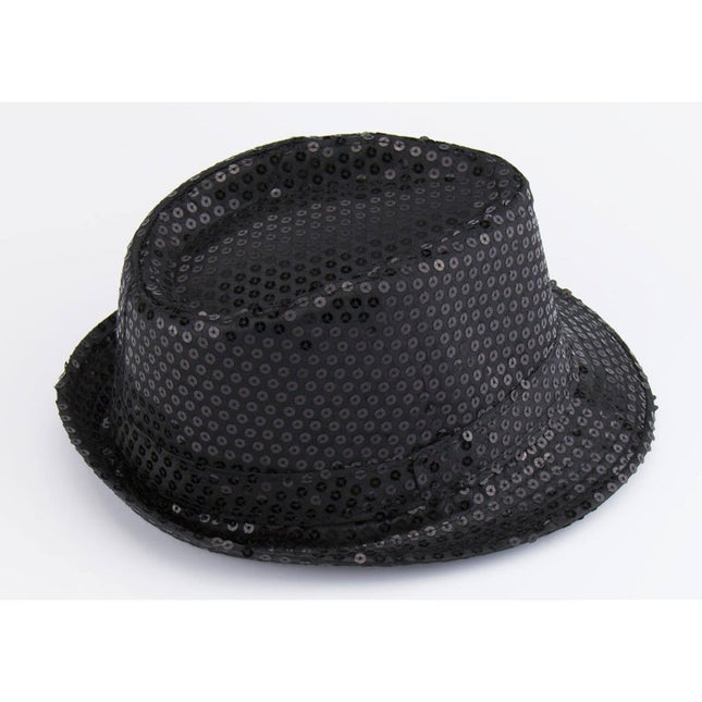 Trilby hoed metallic zwart met glitters van Folat koop je bij Partywinkel