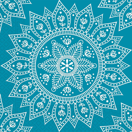 Turquoise Servetten Mandala 33cm 8st van Procos koop je bij Partywinkel