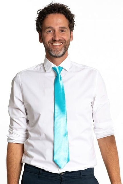 Turquoise Stropdas 50cm van Partychimp koop je bij Partywinkel