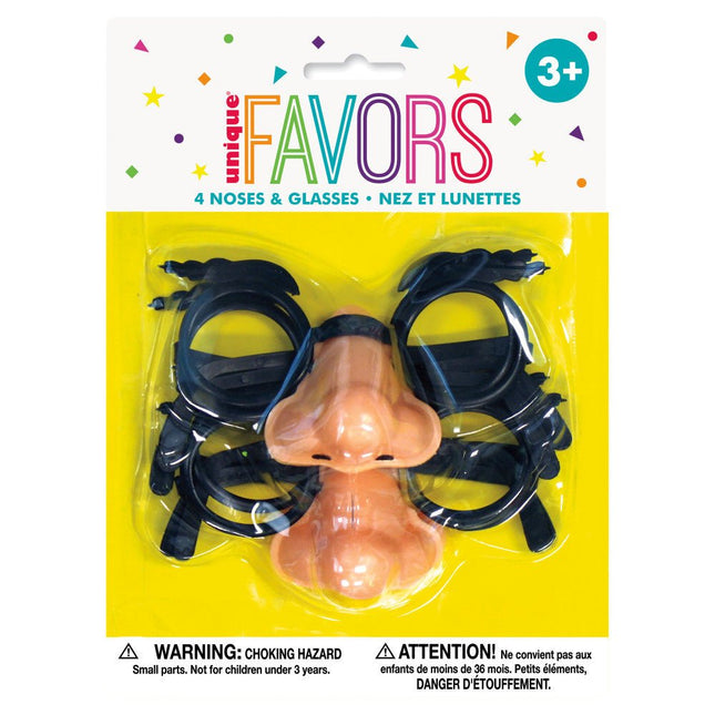 Uitdeelcadeautjes Brillen Neus 10,2cm 4st van Unique koop je bij Partywinkel