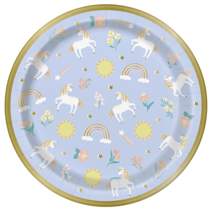 Unicorn Borden Rond Lila 23cm 8st van Unique koop je bij Partywinkel