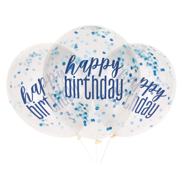 Verjaardag Ballonnen Happy Birthday Confetti Blauw 30cm 6st van Unique koop je bij Partywinkel