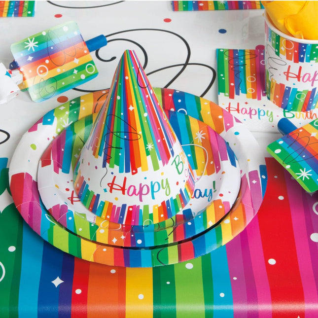 Verjaardag Borden Happy Birthday Regenboog 23cm 8st van Unique koop je bij Partywinkel