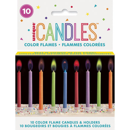 Verjaardagskaarsen Vlam Gekleurd 6,4cm 10st van Unique koop je bij Partywinkel