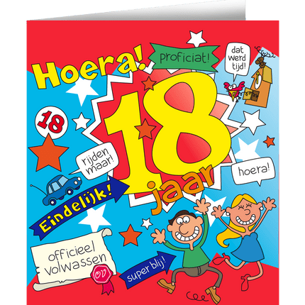 Verjaardagskaart 18 Jaar Cartoon 16,5cm van Paper Dreams koop je bij Partywinkel