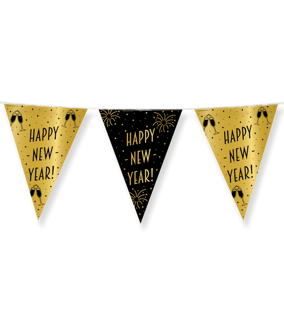 Vlaggenlijn Happy New Year Goud Zwart 10m van Paper Dreams koop je bij Partywinkel