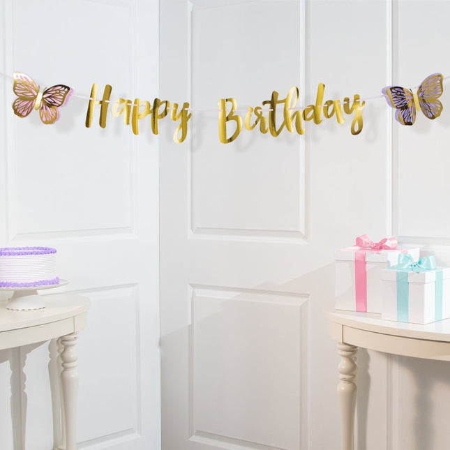 Vlinder Letterslinger Happy Birthday 2,1m van Creative Converting koop je bij Partywinkel