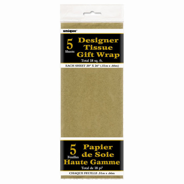 Vloeipapier Goud 30,6cm 5st van Unique koop je bij Partywinkel