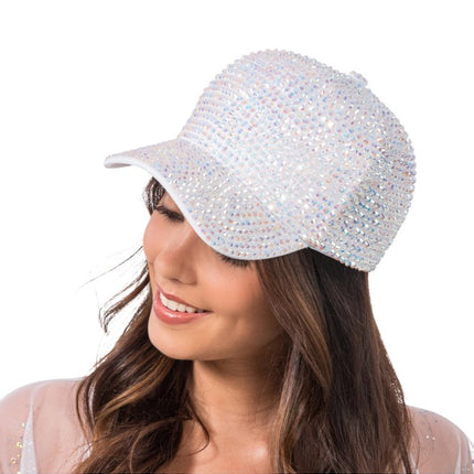 Hvid strass-kasket, one size