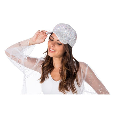 Hvid strass-kasket, one size