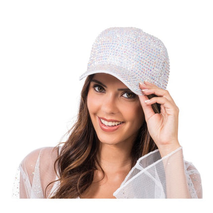Hvid strass-kasket, one size