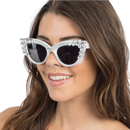 Hvide Cat-Eye-briller med strass, 15 cm