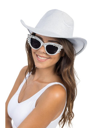 Hvide Cat-Eye-briller med strass, 15 cm