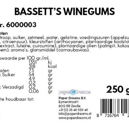 Winegums Snoep Bassett's 250gr van Paper Dreams koop je bij Partywinkel