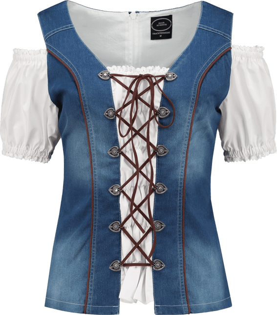 Wit Blauwe Blouse Dames Trachtenmieder van Haus Huberts koop je bij Partywinkel